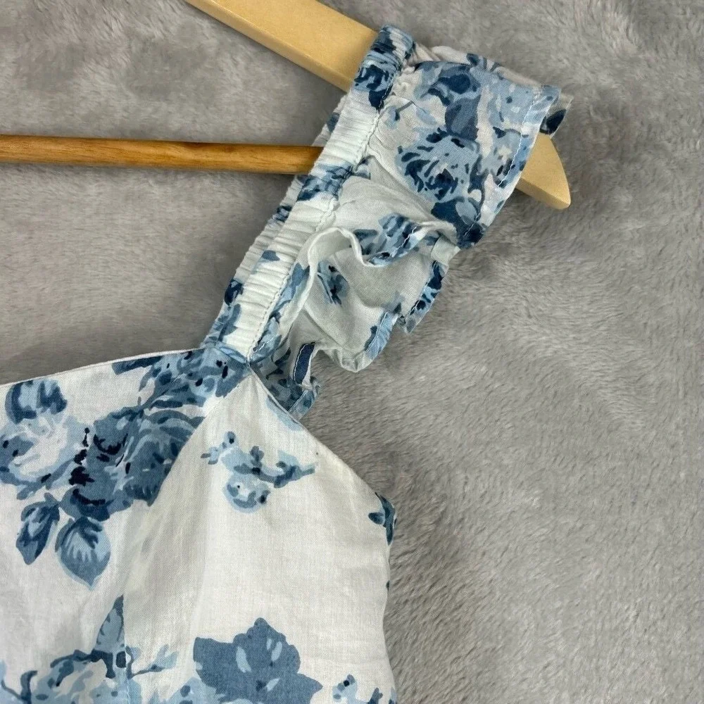 dRA Floral Ruffle Sleeve Crop Top White Blue Women's Small Romantic Summer‎ - Picture 8 of 8